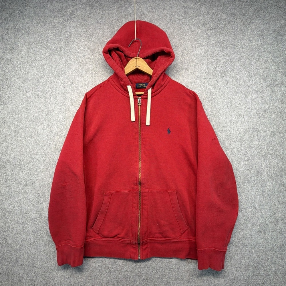 Polo Ralph Lauren Hoodie Heavy Red Men's XL Thermal Waffle Hood Distressed